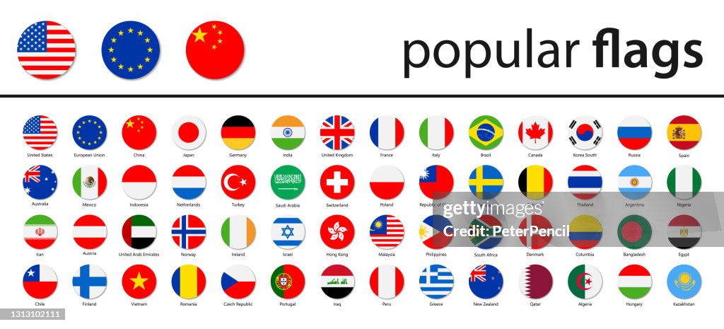 World Flags - Vector Round Flat Icons - Most Popular