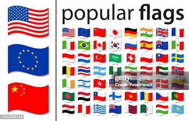 weltflaggen - vektorwelle rechteck flache symbole - am beliebtesten - most popular flag icon stock-grafiken, -clipart, -cartoons und -symbole