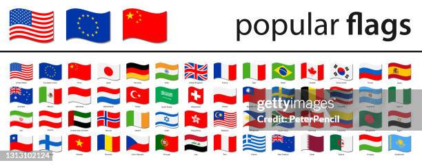 stockillustraties, clipart, cartoons en iconen met de vlaggen van de wereld - vectorgolf rechthoek vlakke pictogrammen - het populairst - turkse-vlag