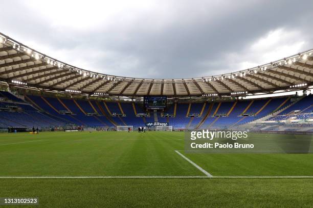 General view inside the stadium prior to the Serie A match between SS Lazio and Benevento Calcio at Stadio Olimpico on April 18, 2021 in Rome, Italy....