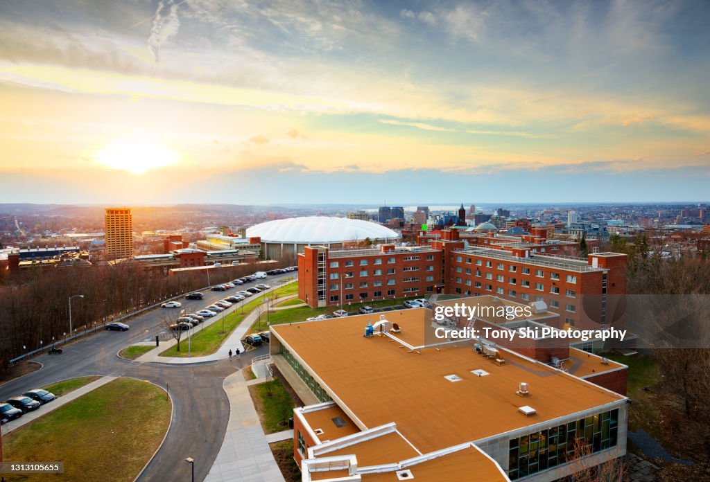 Syracuse University campus sunset