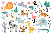 vector set of cute and funny african animals