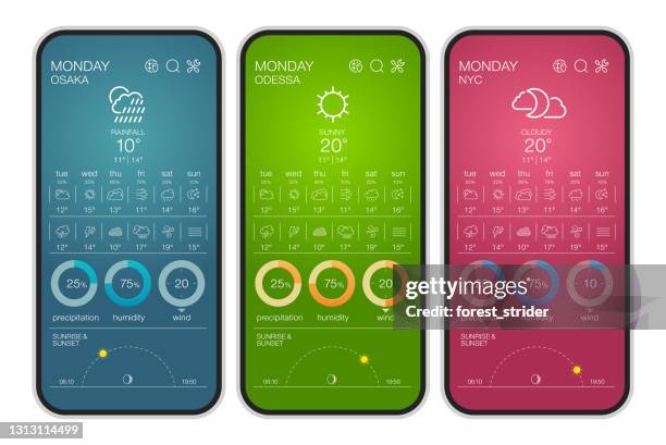 weather application, user interface, icon, editable stroke - weather app stock illustrations