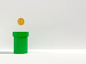 The green pipe has a coin on top. And free space for placing products / 3D Render
