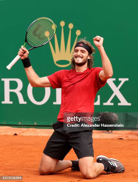 Stefanos Tsitsipas of Greece celebrates winning match point during the Men's Final match with Andrey Rublev of Russia on day eight of the Rolex...