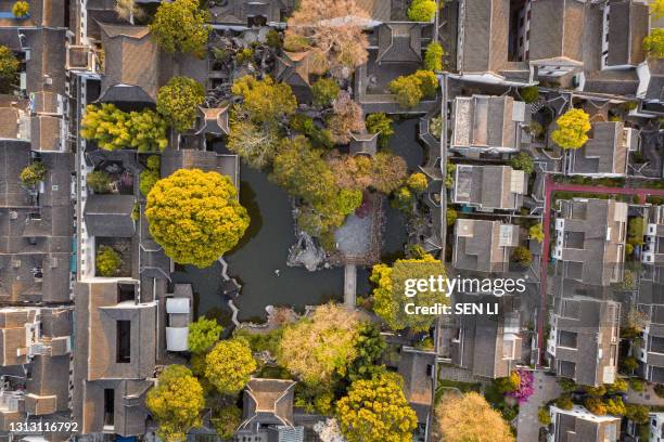 aerial view of lion grove garden, a classical chinese garden in suzhou, china - oriental garden stock pictures, royalty-free photos & images