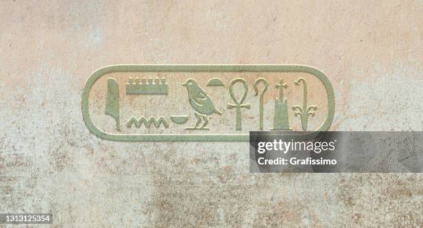 illustrations, cliparts, dessins animés et icônes de nom du pharaon égyptien toutankhamon gravé dans le mur - anubis