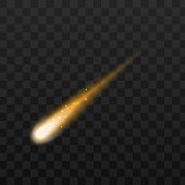 Gold sparkling comet or falling star - realistic golden space object