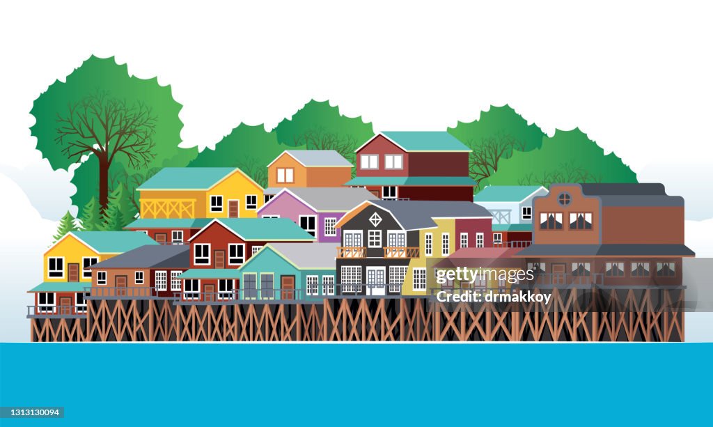 Palafitos in Chiloe, Chile.