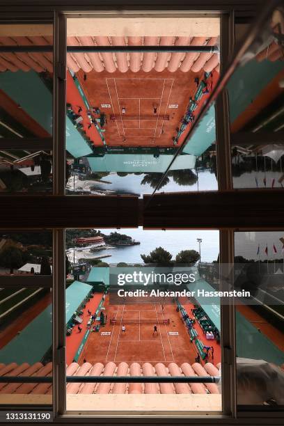 General view of the Center Court Rainier III during the Mens Doubles Final match between Daniel Evans and Neal Skupski of Great Britain against...