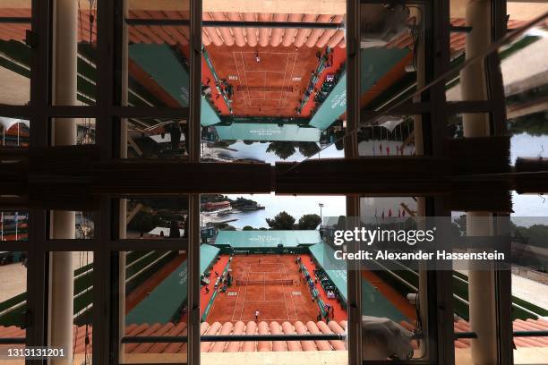 General view of the Center Court Rainier III during the Mens Doubles Final match between Daniel Evans and Neal Skupski of Great Britain against...