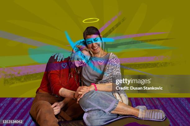 ilustraciones, imágenes clip art, dibujos animados e iconos de stock de diseño de pareja lésbica - lesbian-couple-embracing