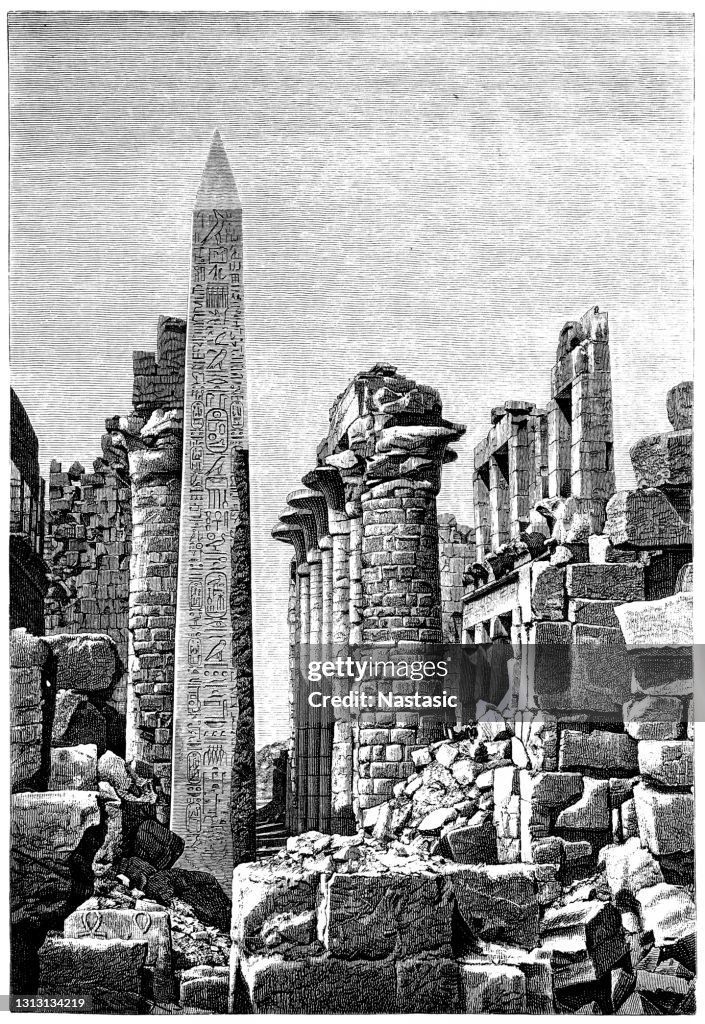 Obelisk of Tutmosis I in a part of the front column hall of the Temple of Karnak, Luxor, Upper Egypt