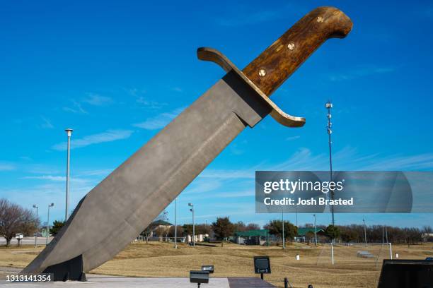 The worlds largest Bowie Knife is seen on December 22, 2020 in Bowie, Texas.