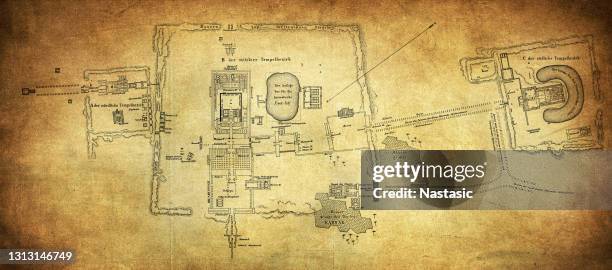 ilustrações de stock, clip art, desenhos animados e ícones de historical map of the three temple districts of karnak, thebes, egypt - templo antigo egipto