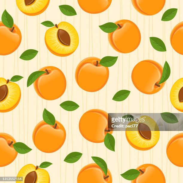 ilustraciones, imágenes clip art, dibujos animados e iconos de stock de patrón sin costuras de vector de albaricoque. - apricot