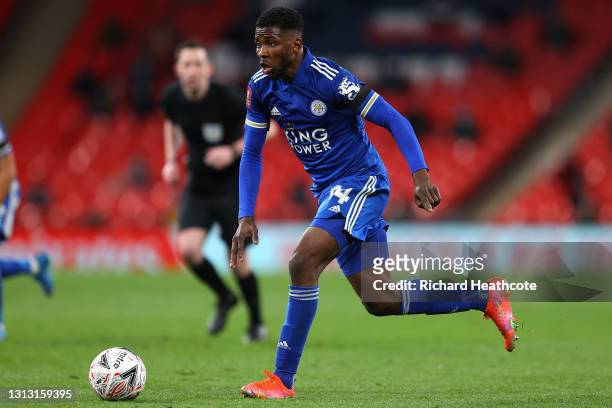 Kelechi Iheanacho of Leicester City runs with the ball during the Semi Final of the Emirates FA Cup between Leicester City and Southampton FC at...