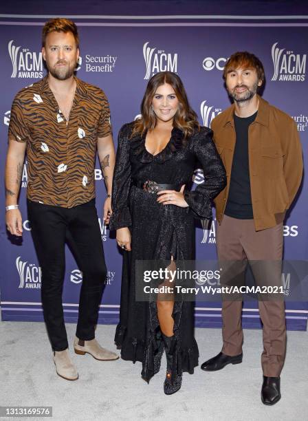In this image released on April 18, Charles Kelley, Hillary Scott, and Dave Haywood of Lady A attend the 56th Academy of Country Music Awards at The...