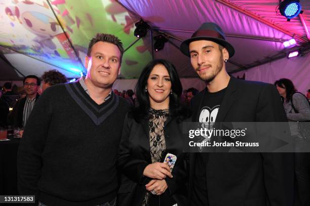 Tokidoki President Ivan Arnold, tokidoki chief operating officer Pooneh Mohajer and Event co-host, tokidoki chief creative officer Simone Legno...