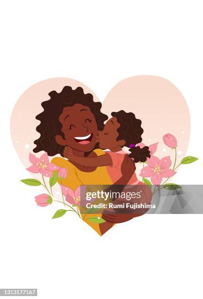 kissing mom - girl smiling stock illustrations