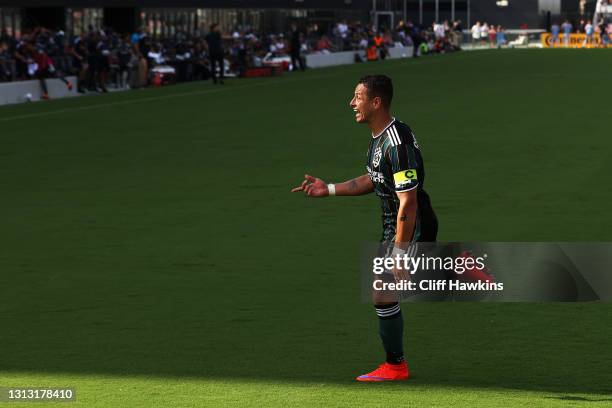 Javier "Chicharito" Hernandez of Los Angeles Galaxy celebrates after scoring a goal in the second half against the Inter Miami FC at DRV PNK Stadium...