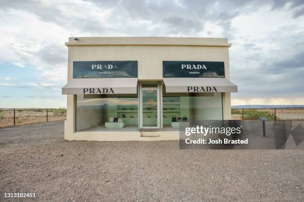 The Prada Marfa sculpture by artists Elmgreen and Dragset on July 14, 2020 in Valentine, Texas.