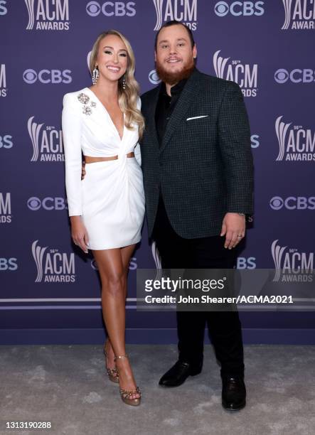 In this image released on April 18, Nicole Hocking and Luke Combs attend the 56th Academy of Country Music Awards at the Grand Ole Opry on April 18,...