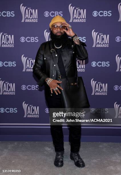 In this image released on April 18, Blanco Brown attends the 56th Academy of Country Music Awards at the Grand Ole Opry on April 18, 2021 in...