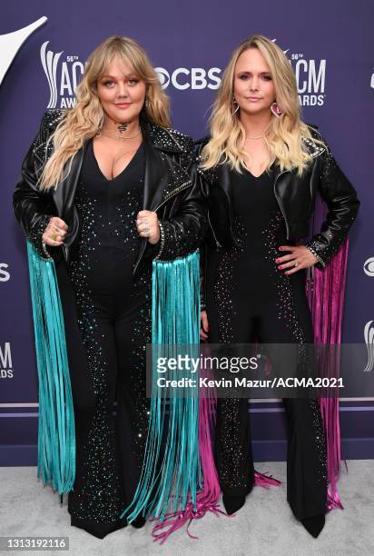 In this image released on April 18, Elle King and Miranda Lambert attend the 56th Academy of Country Music Awards at the Grand Ole Opry on April 18,...