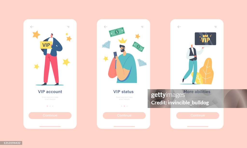 Vip Premium Account Vip Account Mobile App Page Onboard Screen Template Luxury Characters ...