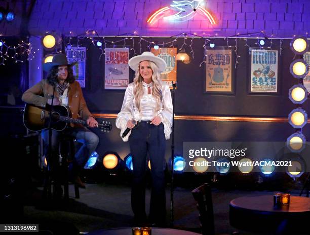 In this image released on April 18, Gabby Barrett performs onstage at the 56th Academy of Country Music Awards at the Bluebird Cafe on April 18, 2021...
