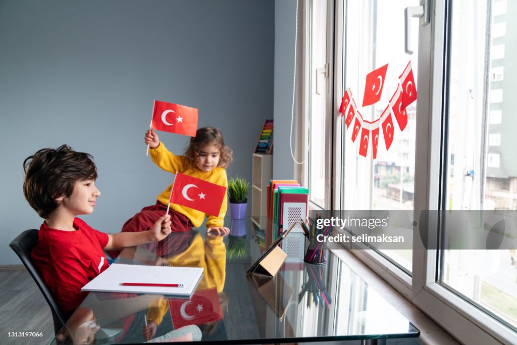 Children Celebrating National Sovereignty And Children's Day At Home