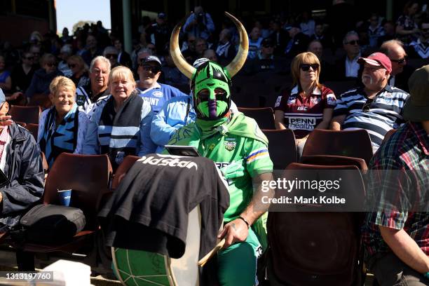 Canberra Raiders drummer Simon Tayoun attends the Tommy Raudonikis Memorial Service at the Sydney Cricket Ground on April 19, 2021 in Sydney,...