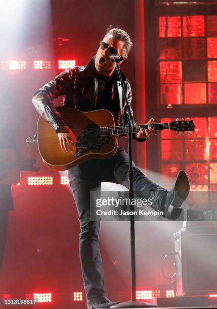 In this image released on April 18, Eric Church performs onstage at the 56th Academy of Country Music Awards at the Ryman Auditorium on April 18,...
