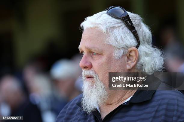 Former rugby league player Graeme O'Grady shows his emotion during the Tommy Raudonikis Memorial Service at the Sydney Cricket Ground on April 19,...