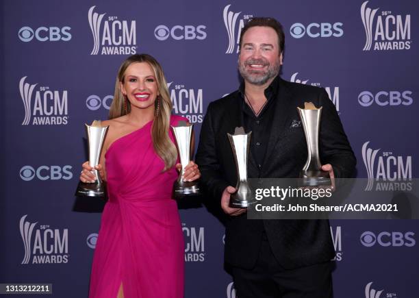 In this image released on April 18, Carly Pearce and Lee Brice, winners of the awards for Single of the Year and Music Event of the Year for ‘I Hope...