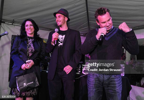 Tokidoki chief operating officer Pooneh Mohajer, Event co-host, tokidoki chief creative officer Simone Legno and tokidoki President Ivan Arnold...