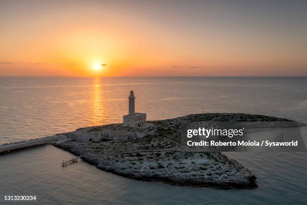 sunrise on vieste lighthouse, puglia, italy - gargano stockfoto's en -beelden