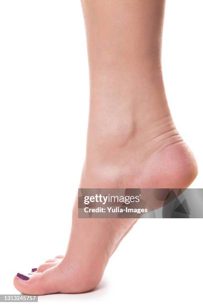 close up of female leg standing on toes - womens beautiful feet - fotografias e filmes do acervo