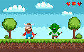 Pixel Game Characters, Viking and Troll Fight