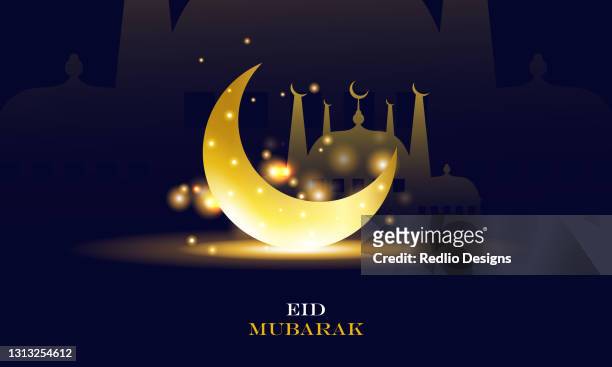 stockillustraties, clipart, cartoons en iconen met eid mubarak, mooie maan en lantaarns ontwerp voor ramadan kareem stock illustratie - eid mubarak