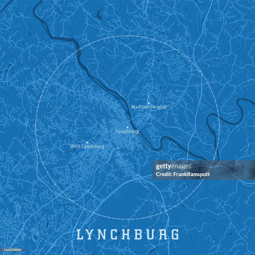 Lynchburg VA City Vector Road Map Blue Text