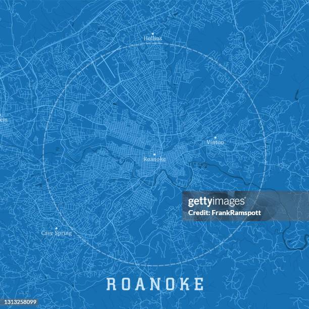 roanoke va city vector road map blue text - roanoke virginia stock illustrations