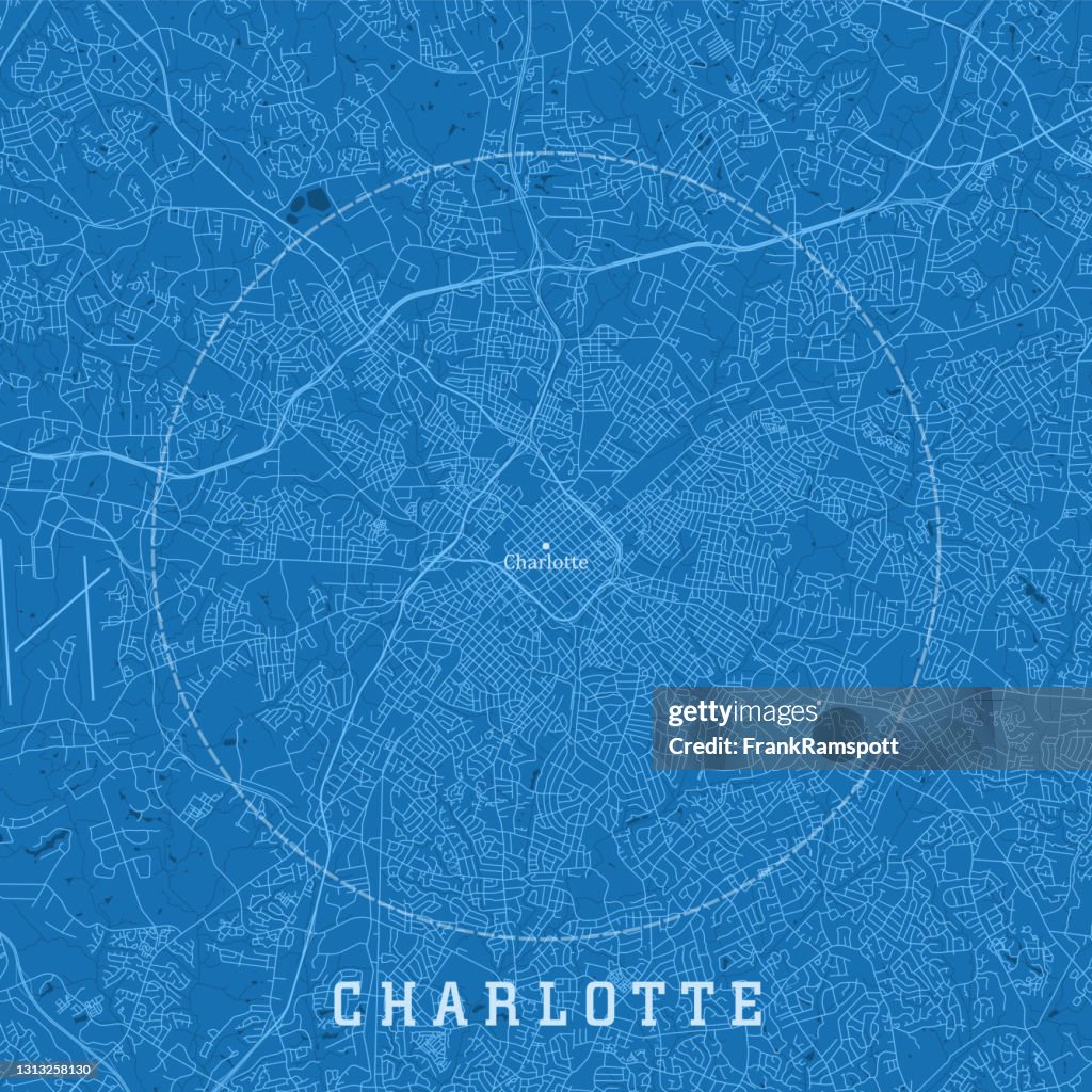 Charlotte NC City Vector Road Map Texto azul