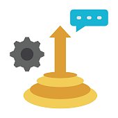 Goal achievement Progress hindered and process on White background, Perfect Motivational Symbols, Upward Arrow Cog and Discussion Bubble Vector Icon Design