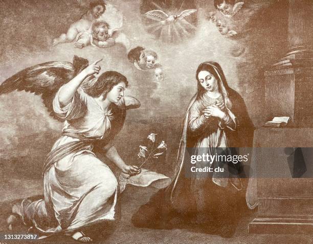 lady day, annunciation - virgin mary stock illustrations