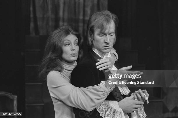 Actors Gayle Hunnicutt and Alan Howard star in a stage production of the Peter Handke play 'The Ride Across Lake Constance', directed by Michael...
