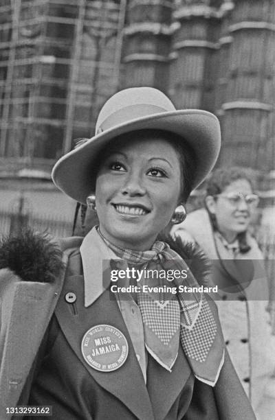 Patricia or Patsy Yuen, Miss Jamaica, in London for the 1973 Miss World beauty pageant, UK, November 1973. She finished in third place in the pageant.