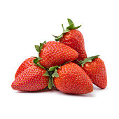 Heap of fresh picked red strawberries isolated on white background