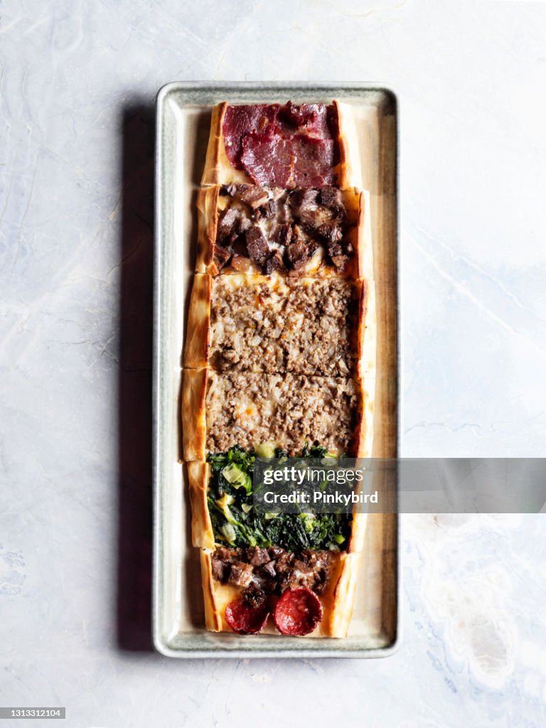 Turkish pizza with ground meat, Flatbread Pizza, Traditional turkish meat pita pizza, Turkish pizza with meat,